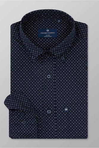 Oxford Company ανδρικό πουκάμισο button down με all-over print Regular Fit - M144-BU11.02 Μπλε Σκούρο XXL